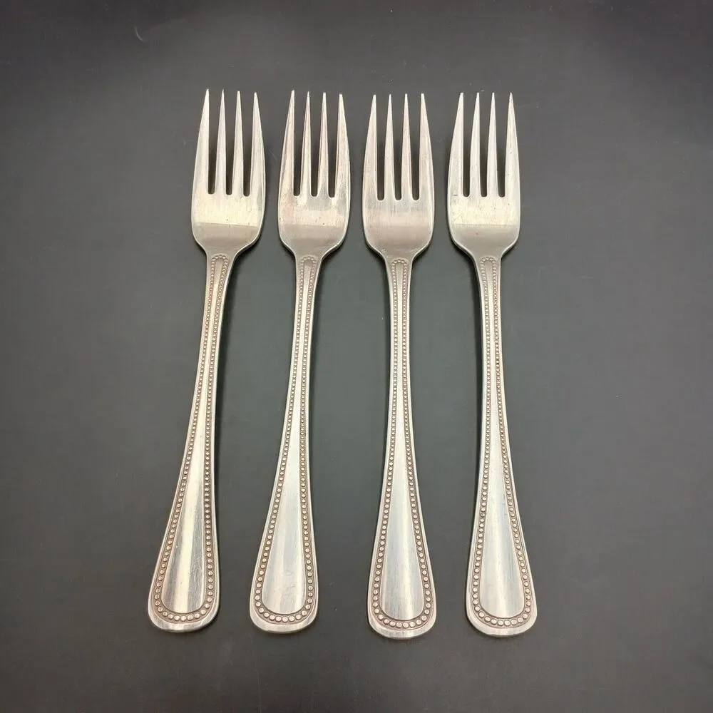 4 Oneida NEEDLEPOINT Beaded Artistry Stainless 1881 Rogers Ltd Salad Forks